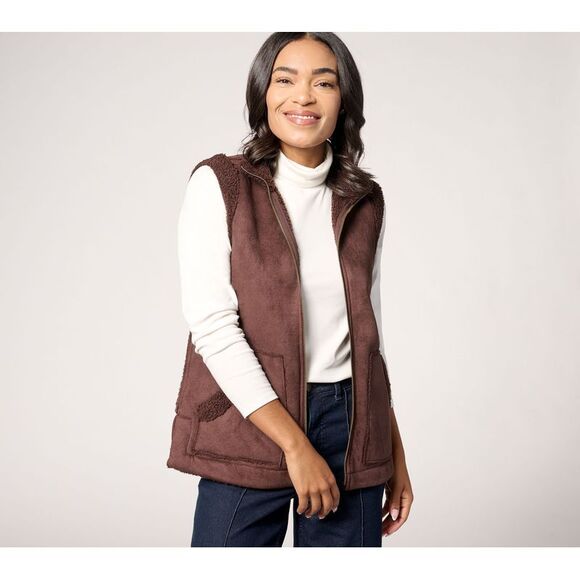 Susan Graver Women's Plus Sz Jacket 2X Weekend Bonded SherpaFaux Brown A615689 - Picture 1 of 4